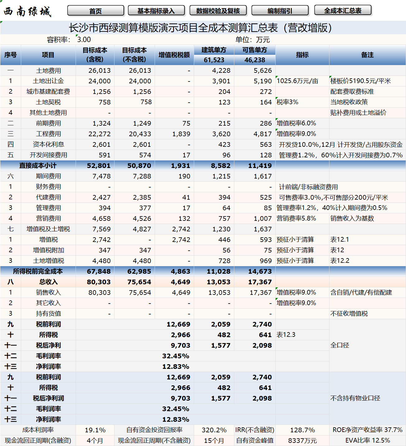 XLCS v5西绿项目全成本测算模版发布